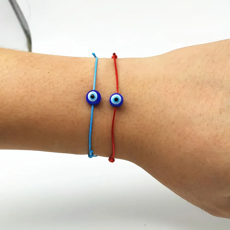 Женский и мужской браслет модный тонкий плетеный с черной нитью сглаза