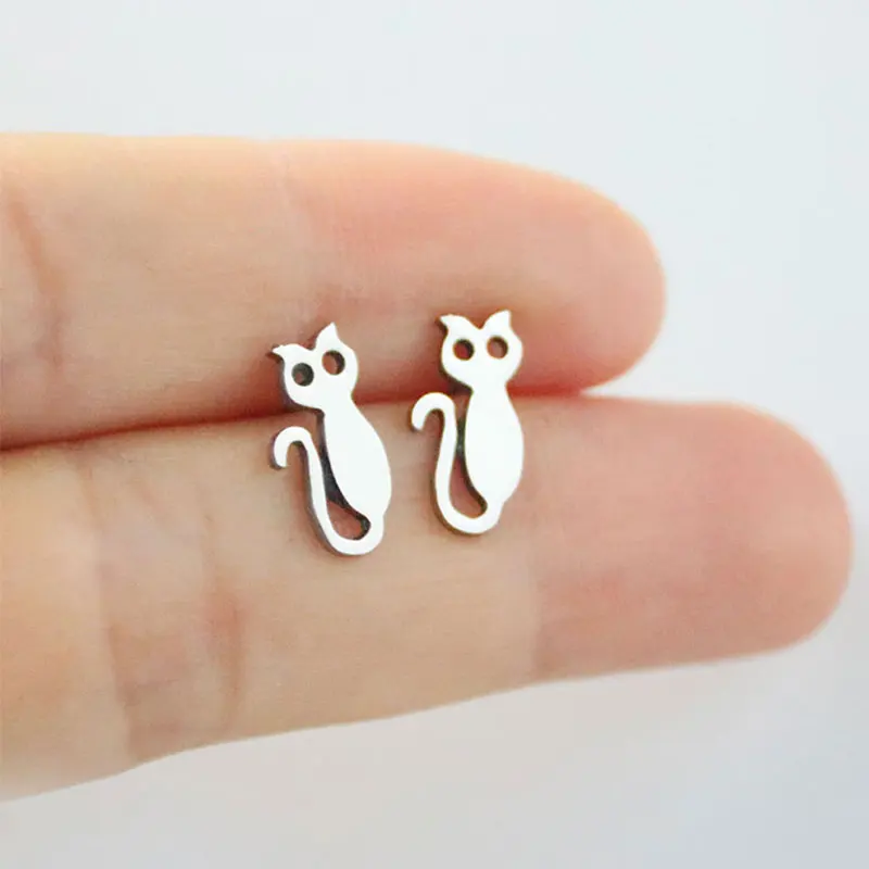 

10Pair/Lot New Cute Cat Stainless Steel Earrings Women Kids Girls Love Tiny Studs Earrings Brincos Jewelry