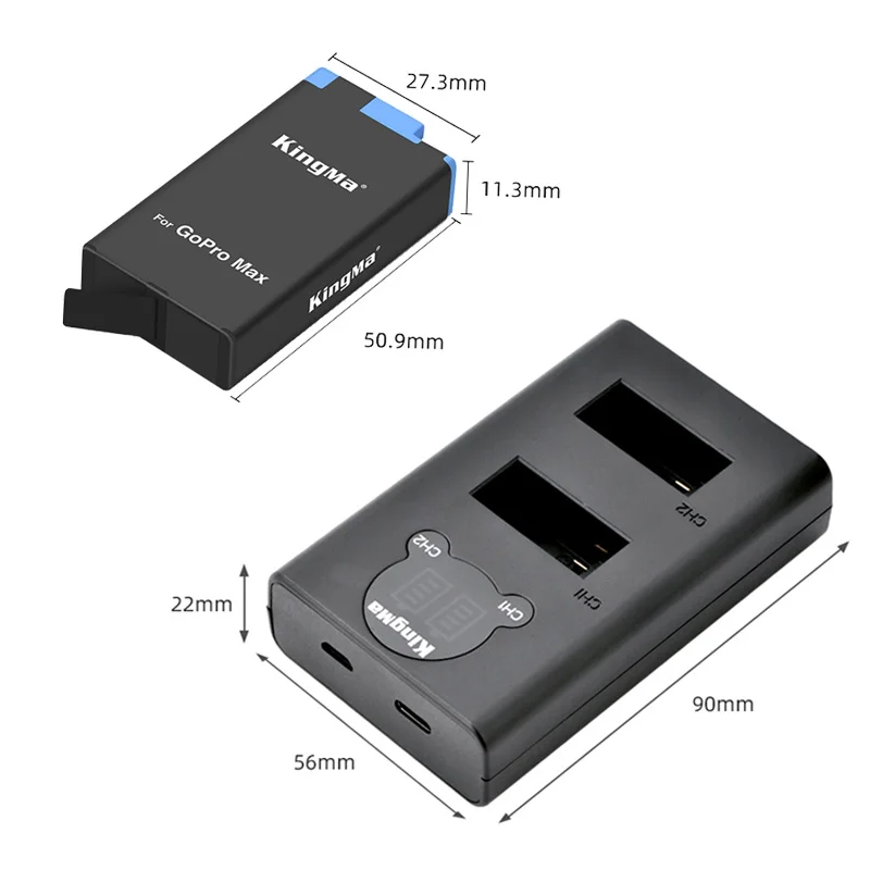 2 шт. для GoPro MAX батареи + LED Смарт зарядное устройство Go Pro Hero 8 аксессуары