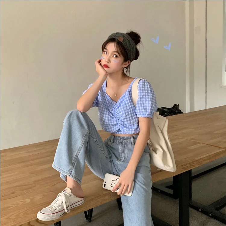 

Осень 2021, универсальные свободные джинсы с высокой талией в Корейском стиле