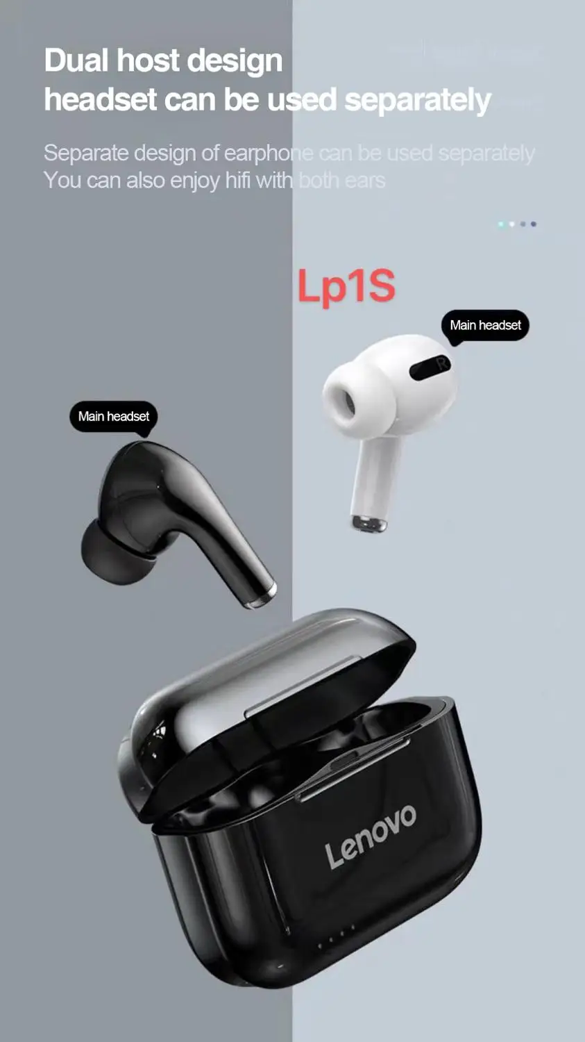 

New Lenovo LP1S, TWS, Earphone IPX4 Waterproof True Wireless Bluetooth 5.0 Hifi Stereo bass With Mic Handsfree