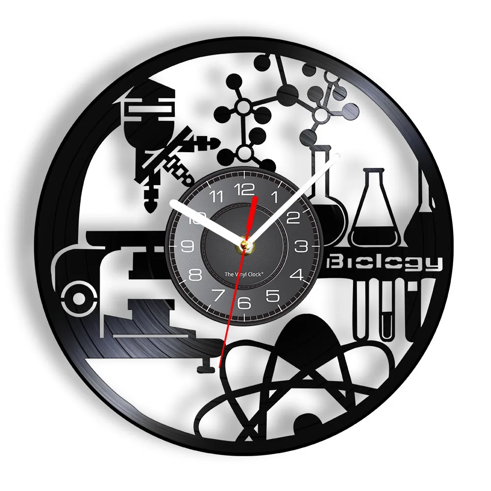 

Biology Chemistry Black Silent Wall Clock Biologist Home Decor Vinyl Record Wall Watch Office Science Atomic Wall Art Room Decor