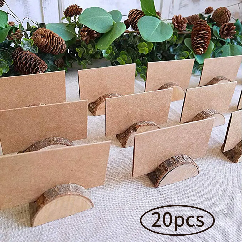 

20Pcs Wood Cylindrical Stakes Notes Folder Crafts Home Christmas Wedding Decoration Party Table Cards Number Plate