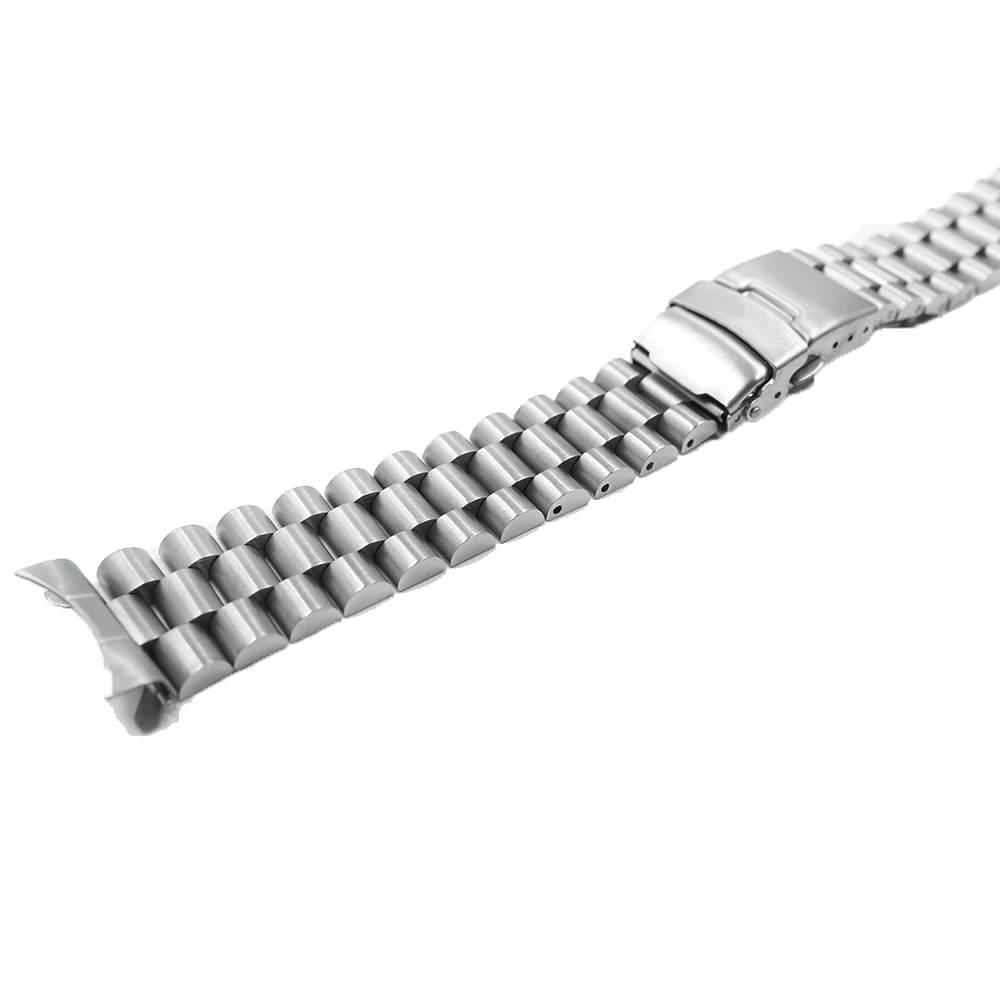 Rolamy 20 22mm TOP Quality Silver Hollow Curved End Solid Links Replacement Watch Band Bracelet Double Push Clasp For Seiko