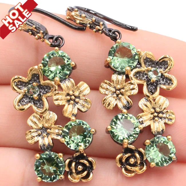 Серьги в винтажном стиле женские украшение из зеленого Tsavorite Granet черного