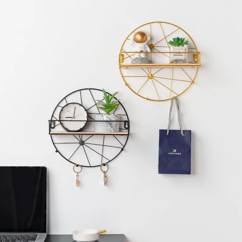 wall shelf wood iron organizer hanging racks sundries storage box space saving door back storage rack display decoration holder free global shipping