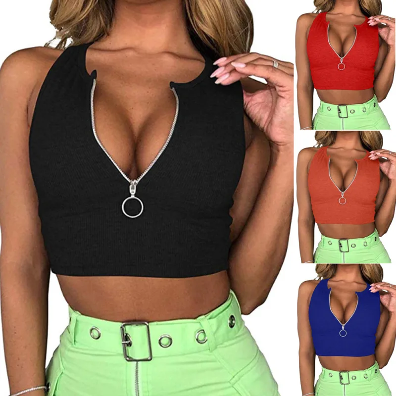 Модные женские майки на молнии бюстье бюстгальтер жилет укороченный топ Бралетт