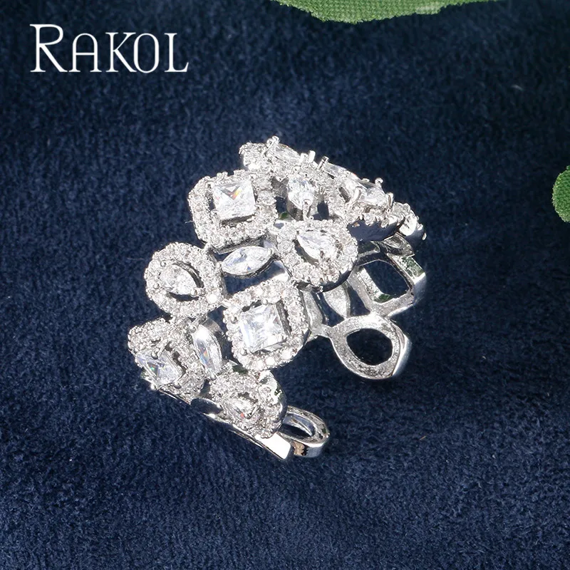 White RAKOL Одежда высшего качества кубический циркон женские открытые кольца для Для женщин Роскошные свадебные украшения на свадьбу, годовщину подарок аксессуары RR21118 - Цвет основного камня: White