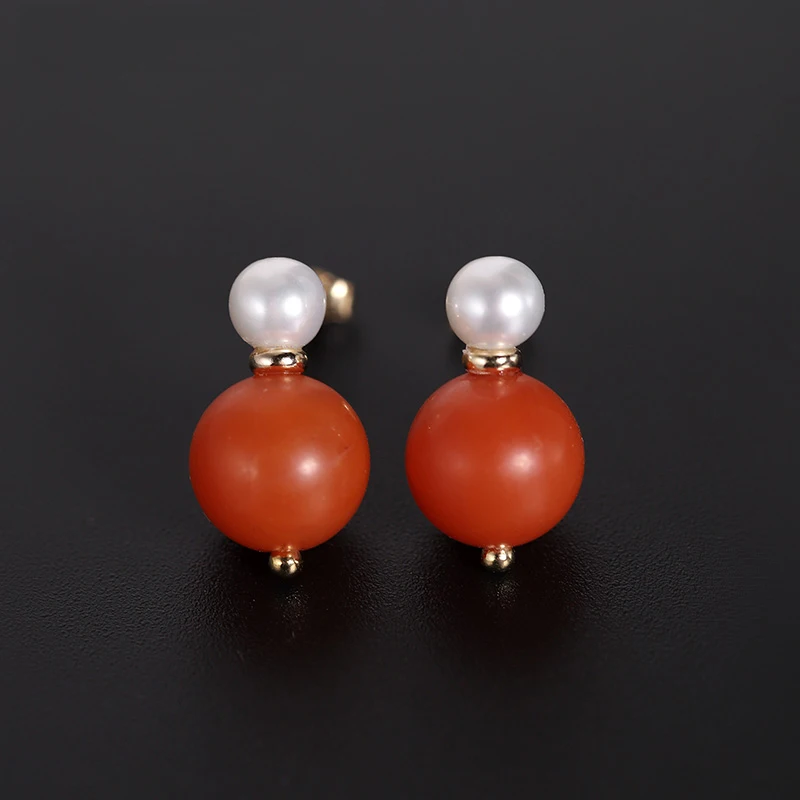 

DAIMI Baoshan South Red Agate Earrings Women's Natural 14K Gold Injection Freshwater Pearl Earrings