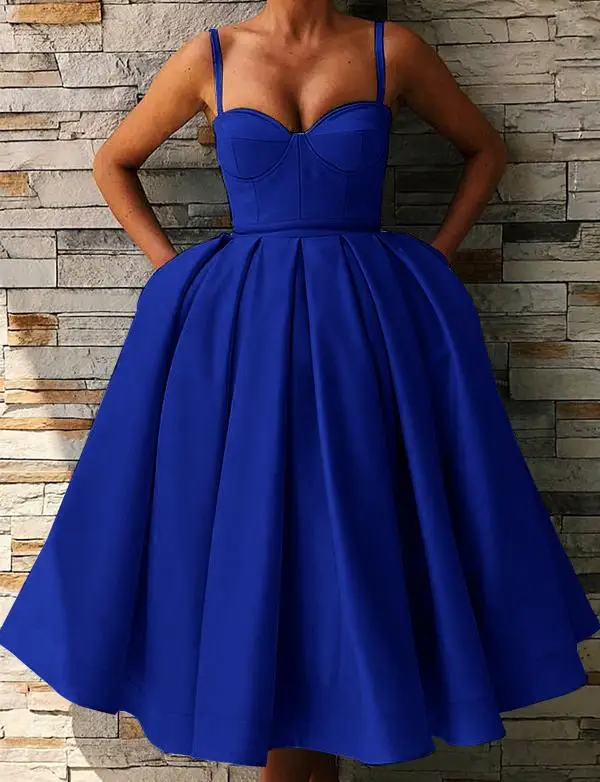 CloverBridal ТРАПЕЦИЕВИДНОЕ атласное платье по колено Бальные платья 2021 с карманами