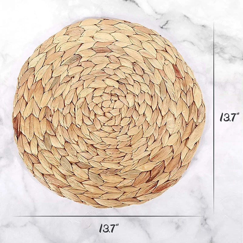 

6 Pcs Woven Placemats,Natural Water Hyacinth Weave Placemat Round Braided Rattan Tablemats