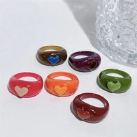2021 trend simple candy multicolor acrylic resin aesthetic heart rings for women joint jewelry vintage fashion geometric rings
