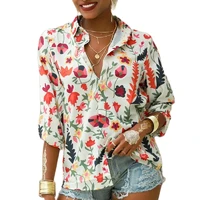 2022 autumn new product printed long sleeved womens lapel fashion hot selling casual loose shirt
