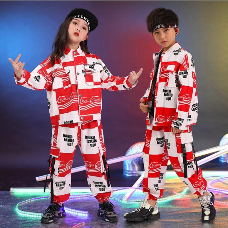 

Kid Cool Kpop Outfit Clothing for Girls Boys Checkered Shirt Top Streetwear Tacitcal Cargo Pants Hip Hop Jazz Stage Costumes