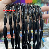 natural stone beads black agates bead rice shape handmade beads for jewelry making diy bracelet necklace accessories 8x30mm 15