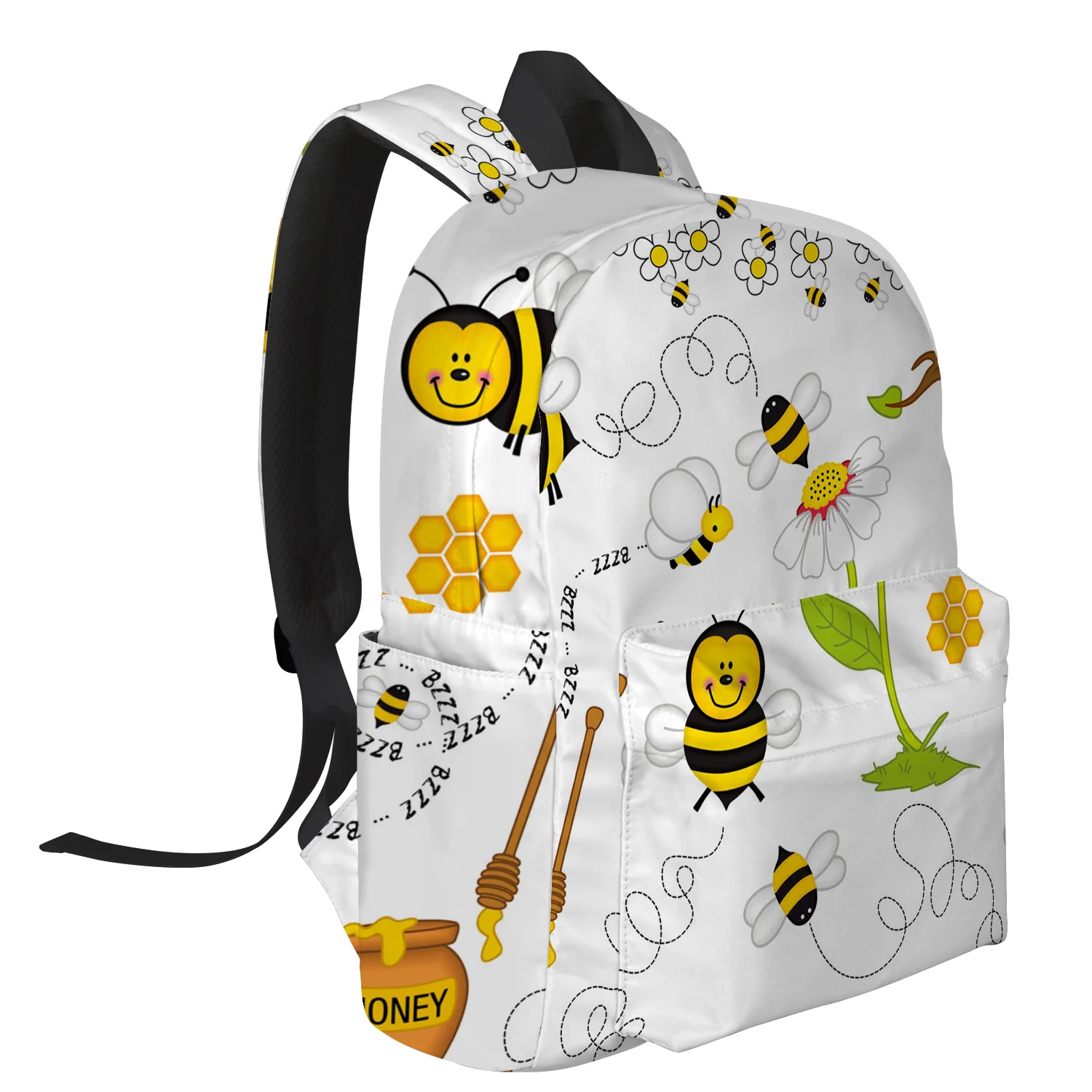 WHEREISART Bee Cartoon Backpacks Night Light Reflective College Notebook Backpack Scratch-Resistant Business Daypack | Багаж и сумки