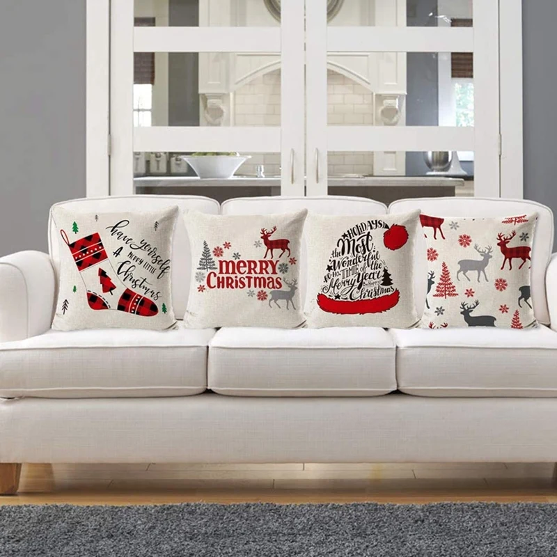 

Throw Pillow Covers Christmas Decorative Couch Pillow Cases Cotton Linen Pillow Square Cushion Cover for Sofa, Bed