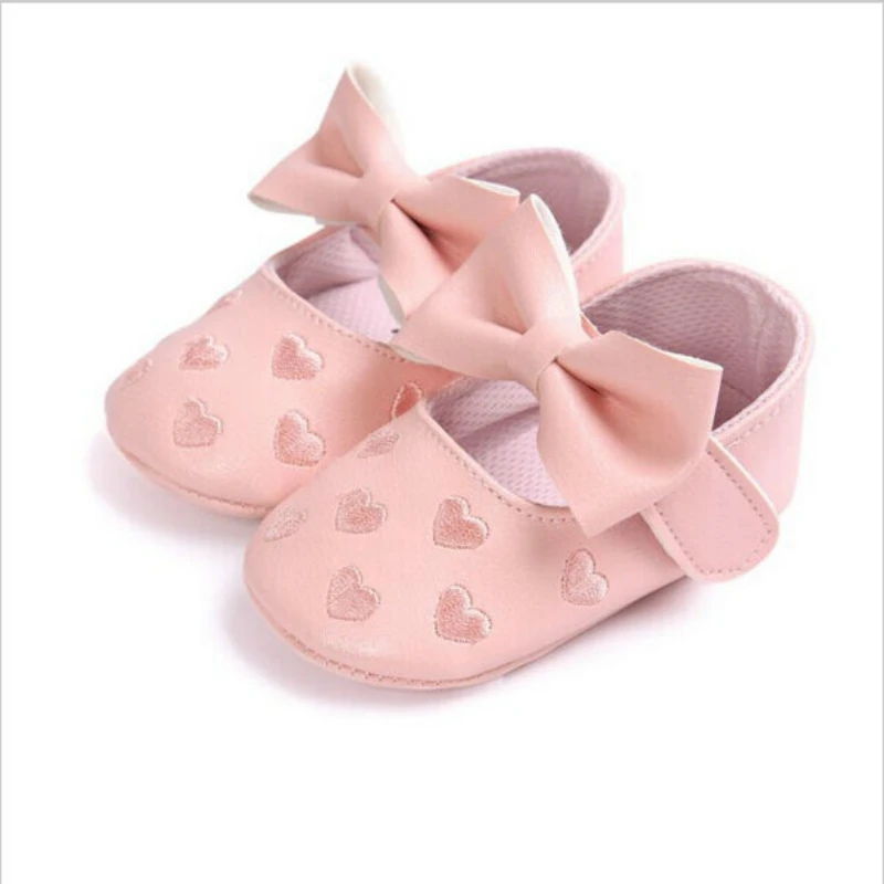 

Toddlers Infant Baby Girls Bowknot Soft Sole Shoes Cute Heart Pattern Anti-slip First Walkers Prewalker Moccasins 0-18M