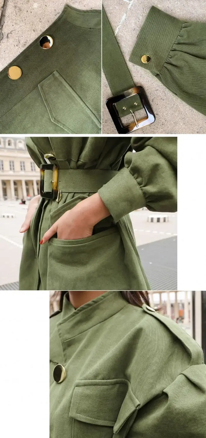 

2019 autumn Women Blazer Skirt Sets Long Sleeve Green Trench Sashes Coats Female+ Skirt Ladies Two Piece Sets