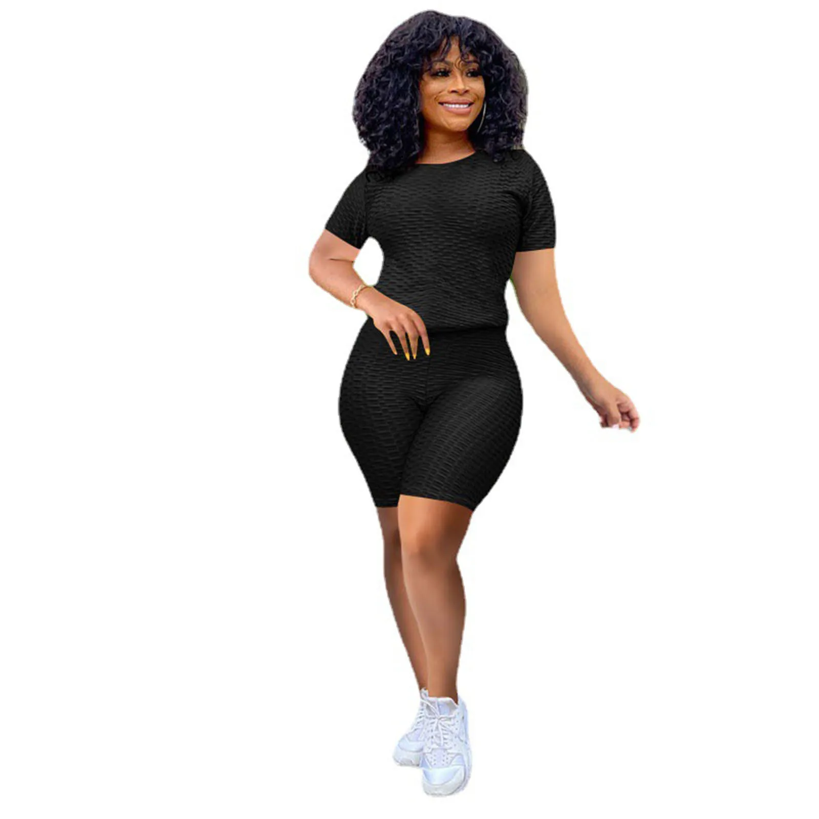 

Streetwear Sport Tracksuit Women O Neck Short Sleeve Slim Fit T-shirt+bodycon Shorts Matching Set Stretchy Casual Summer Outfit