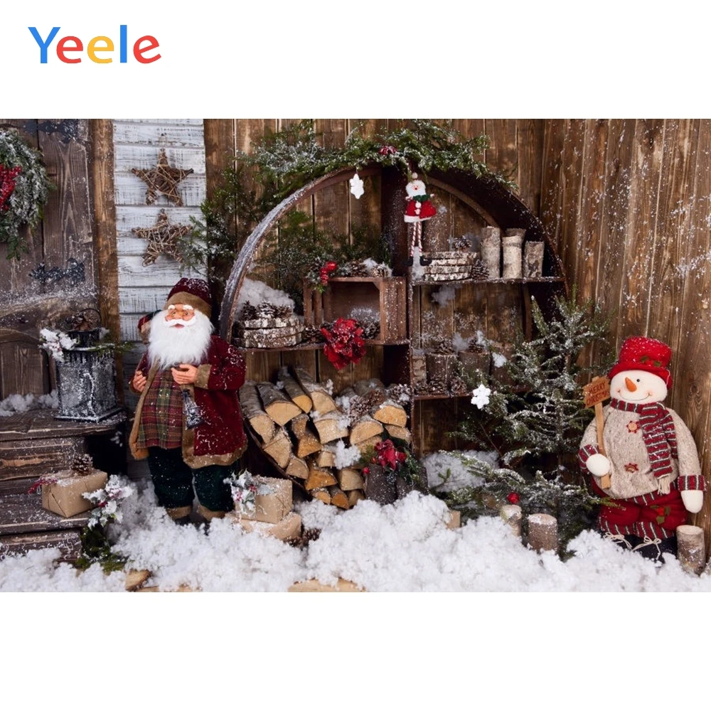 Рождественский фон зима снег Снеговик Подарочный магазин тележка Деда Мороза