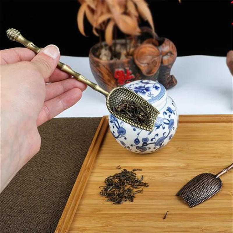 Китайские Кунг-фу чайные аксессуары посуда Мини ложки Ретро медная чайная ложка