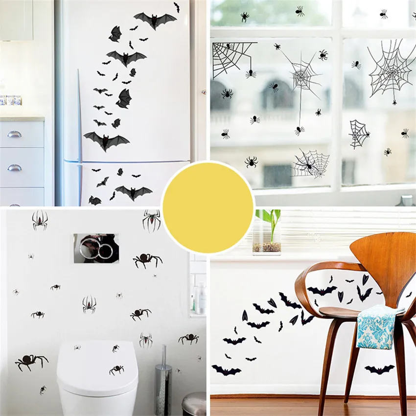 4 шт. наклейки на стену с изображением паука Хэллоуин съемная наклейка летучей