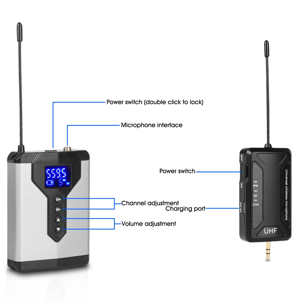 Wireless Lavalier Microphone System Lapel Mic with Rechargeable Bodypack and Receiver Micro Phone for SLR Cameras | Электроника