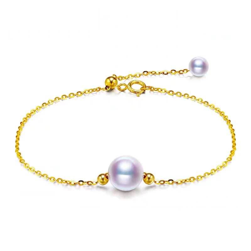 18K золотой жемчужный браслет Круглый 100% натуральные украшения из пресноводного