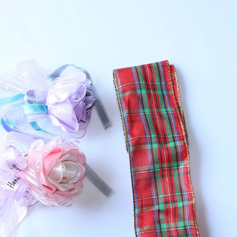 5 ярдовая лента 6-6,3 см с железно-красной клетчатой печатью для декорации рождественских вечеринок и подарков.