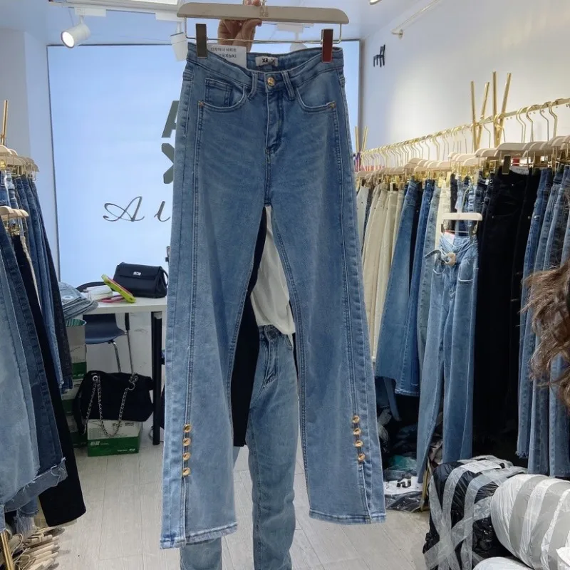 

Vintage High Waist Split Jeans Women New 2021 Spring Straight Wide Leg Denim Pants Casual Trousers Fashion Flared Jeans Female