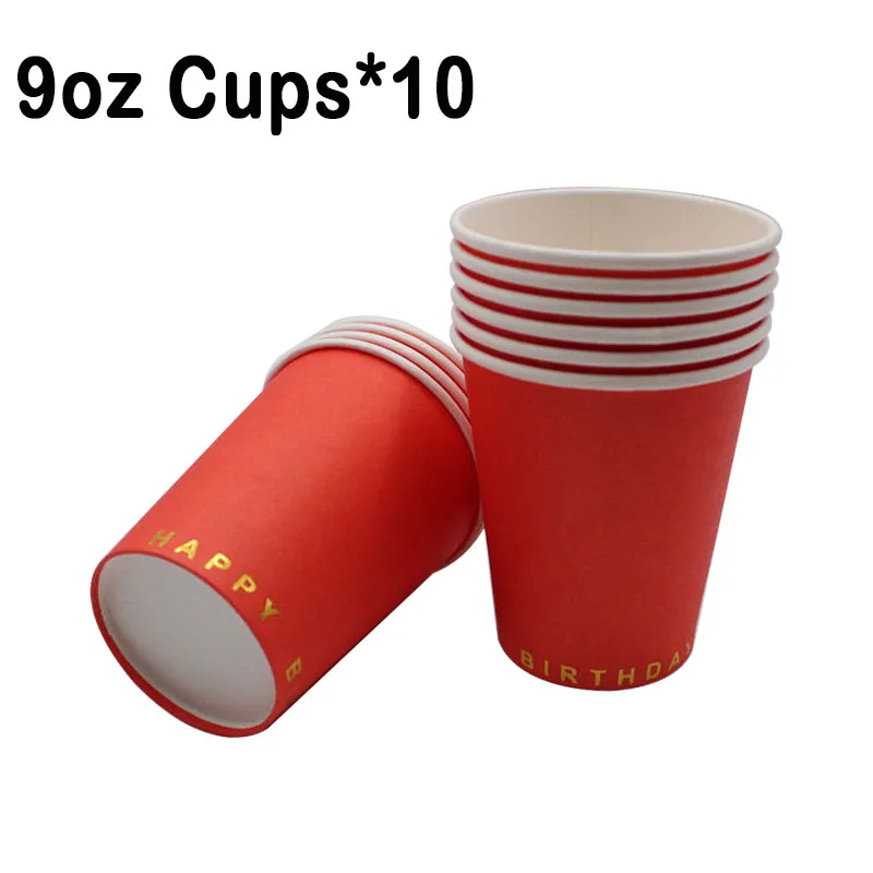 Cups-10pcs 65 шт Свадебные украшения для дня рождения, красные одноразовые столовые приборы, тарелки, бумажные трубочки, принадлежности для вечеринки, сувениры для детского душа - Цвет: Cups-10pcs