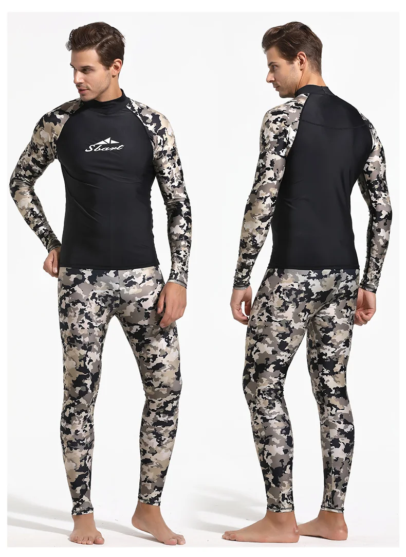 Новинка, Мужская Рашгард, длинный рукав, купальник, камуфляж, Рашгард, рубашка+ леггинсы, для серфинга, для плавания, колготки, скины, купальник, UPF50