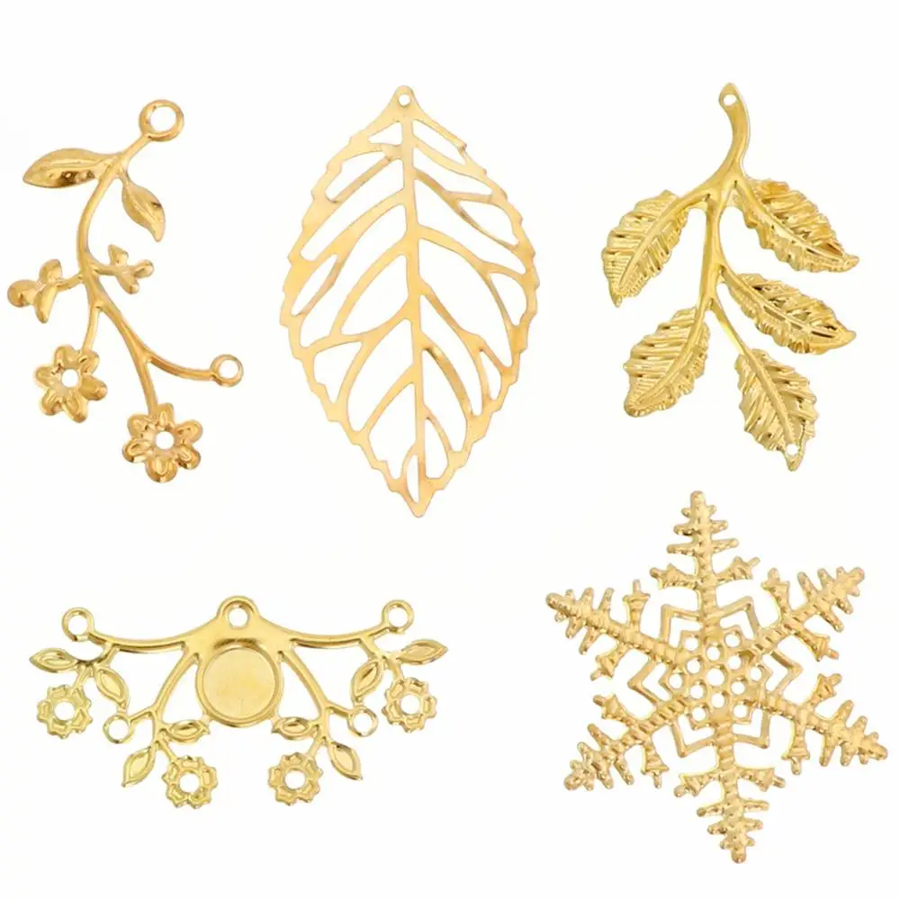 40 шт. цветочная подвеска с полыми листьями Золотая филигрань винтажная Подвеска