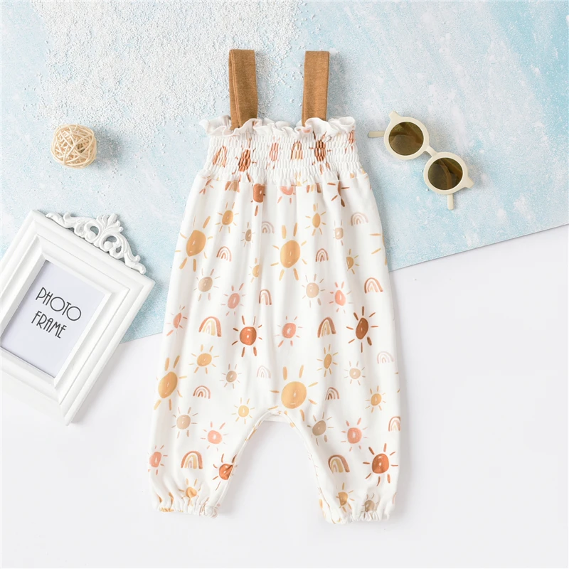 

Summer Baby Jumpsuit Girl Clothing Sun Rainbow Print Sleeveless Off Shoulder Romper Playsuits Infant Girls 0-12 Months