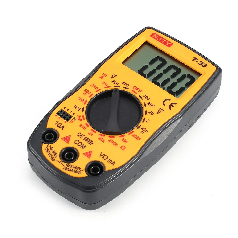 NJTY T-33 Digital Multimeter DC/AC Voltage Current Meter Mini Ammeter Ohm Diode HFE Continuity Tester 2000 Counts Multitester |