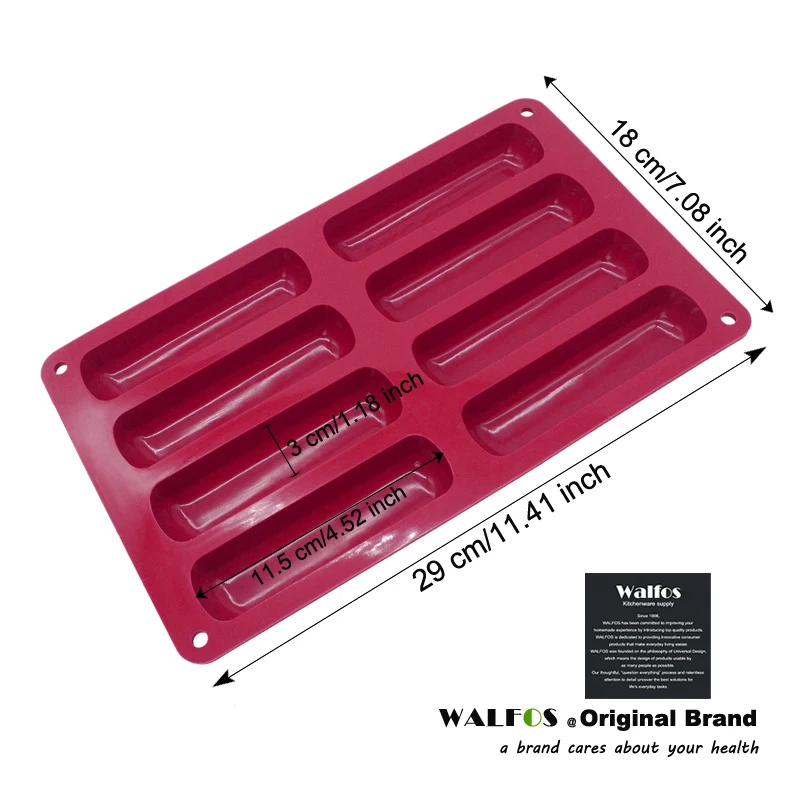 

WALFOS Cake Tools Silicone Classic Collection Shapes finger Orange Non Stick Eclair 8 Forms Silicone Baking Mold