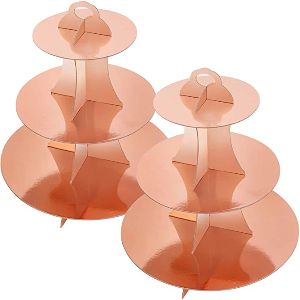 

RoseGold Three-Tier Round Cupcake Holder Can Hold 15 CupcakesSuitable For Ladies And Girls Birthday Party Supplies