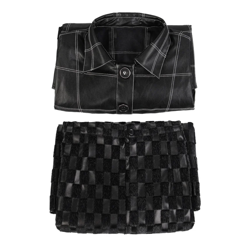 takerlama fashion demon cosplay for adult leather coat skirt black slim plaid jacket woman elegant dress suits movie costumes free global shipping