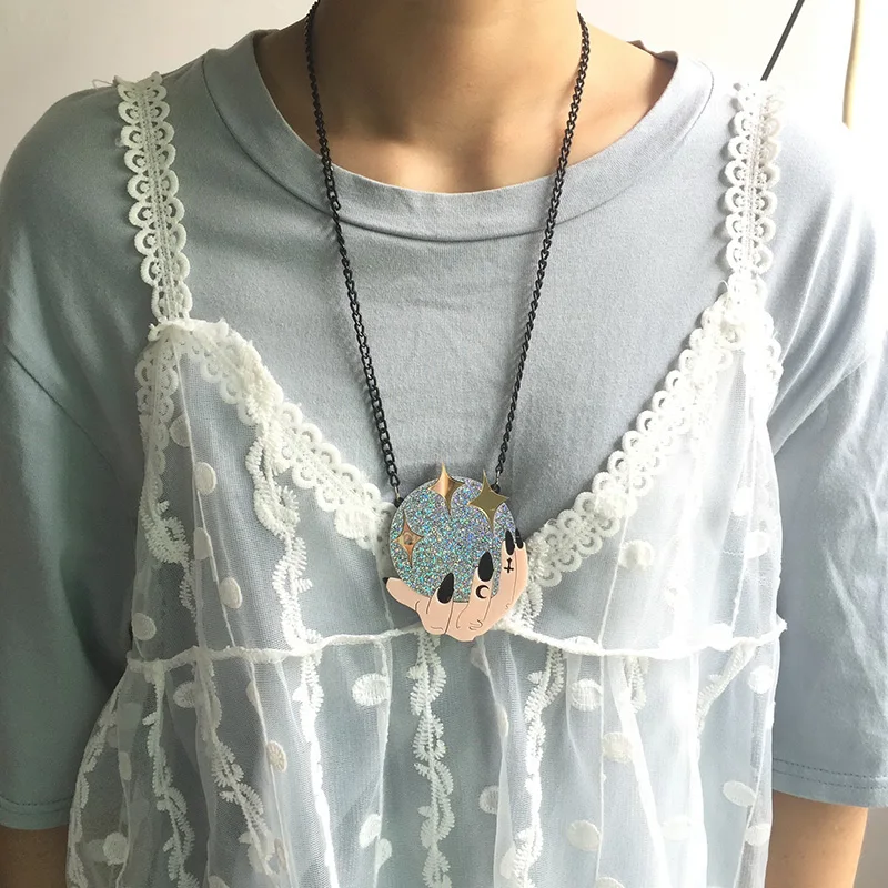 

Fashion Exaggeration Creative funny magic crystal ball necklace Pendant For Women Man Sweater Chain Gift