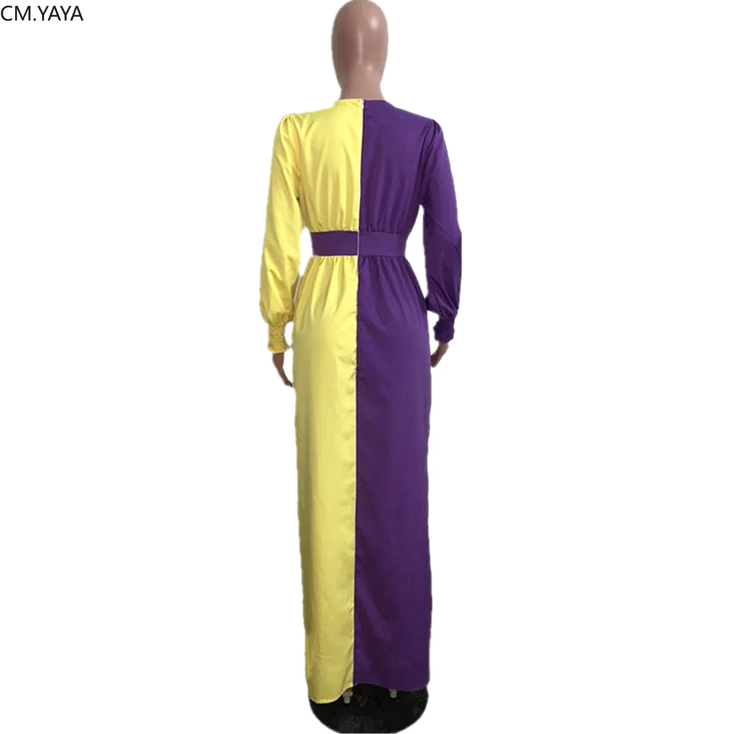 Осеннее женское двухцветное Лоскутное Платье макси с длинным рукавом и