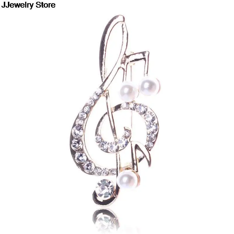 Элегантная брошь в форме музыкальной ноты с украшением виде кристаллов булавки