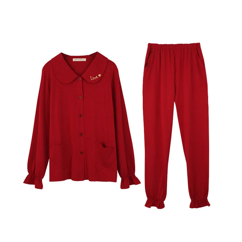 

Pajamas Women 2020 Fall New Long Sleeve Pants Lapel Sweet Letter Prin Tting Home Set Female Single Breasted Women's Pyjamas