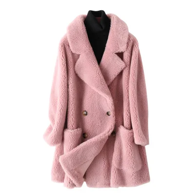 pink Высококачественная женская зимняя теплая куртка-парка оторочка из овечьей шерсти верхняя одежда женская мягкая пушистая Куртка Свободная зимняя куртка - Цвет: pink