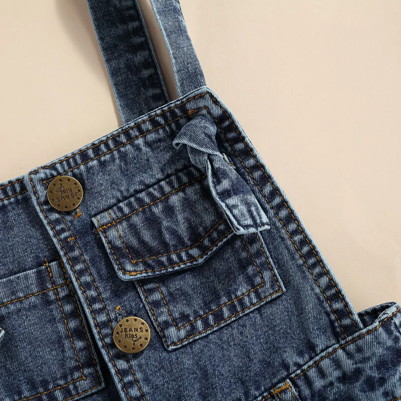 

Pudcoco 1-6Y Romper Baby Girls Boys Casual Pocket Button Sleeveless Loose Wide Leg Denim Pants Jeans Jumpsuit Leotard Trousers
