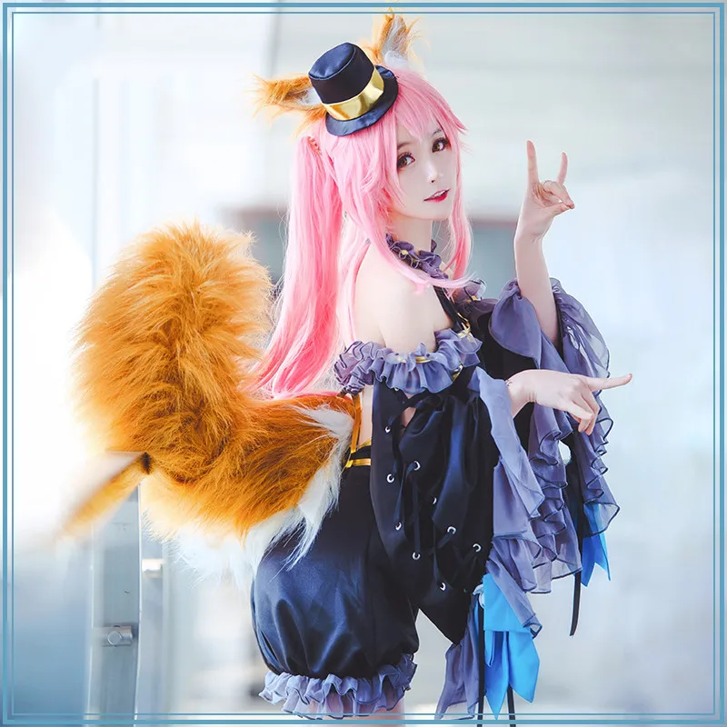 Fate Grand Order Fate/extra Tamamo No Mae черный Маг Косплей Костюм Волшебная форма черное нарядное платье