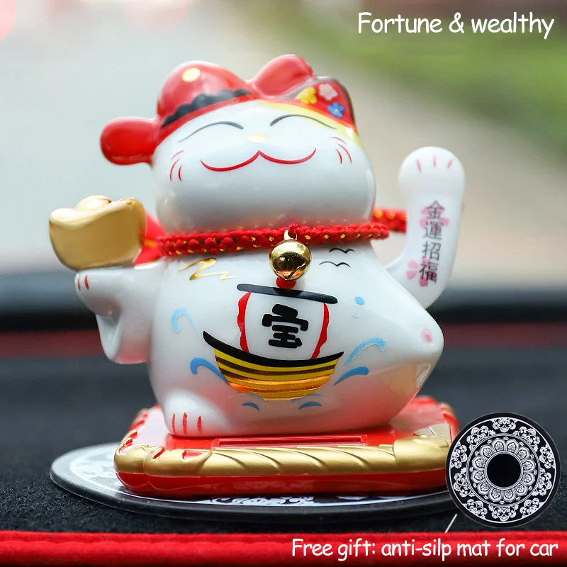 E Керамический счастливый кот на солнечных батареях Maneki Neko развевающаяся рука манящая удача приветственный Кот с автомобильным ковриком Настольный Декор очаровательный подарок - Цвет: E