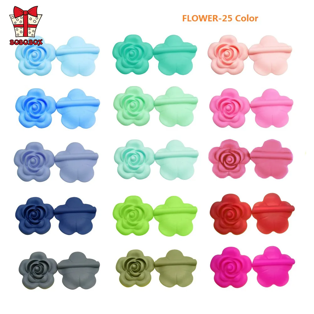 BOBO.BOX 10pcs Rose Silicone Beads Baby Teether Accessories Silicone Teething Beads Flower For Baby Teething Necklace Making