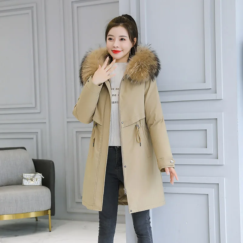 

2021 Winter Jackets Women Wool Liner X-long Parkas With Fur Collar Female Hooded Solid Casual Thick Women Overcoat High Quality