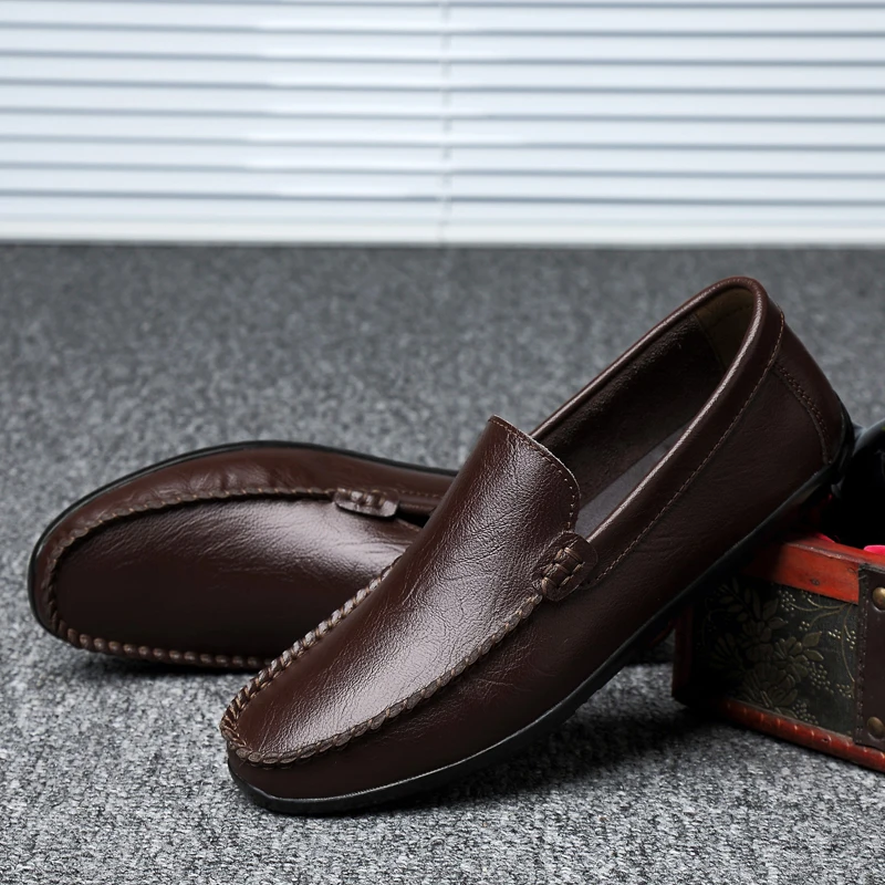 Мужская обувь из натуральной кожи Мягкие Нескользящие резиновые Лоферы для